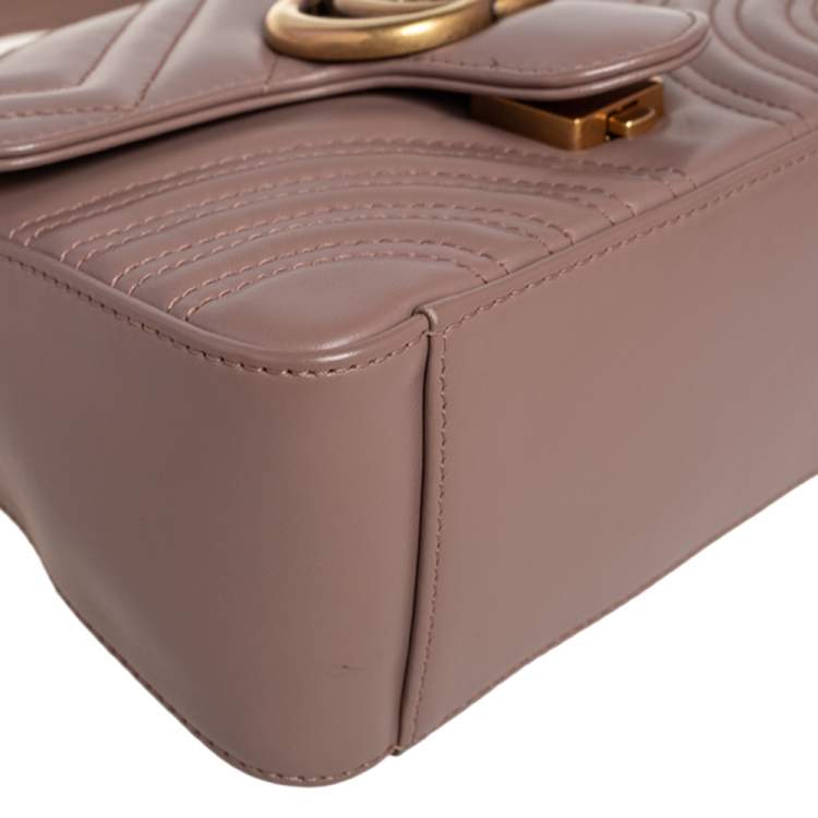 Pre Owned Gucci Beige Matelassé Leather Mini GG Marmont Top Handle Bag