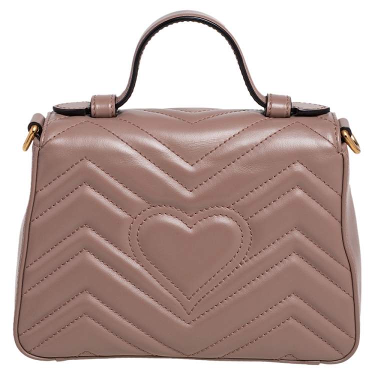 Pre Owned Gucci Beige Matelassé Leather Mini GG Marmont Top Handle Bag