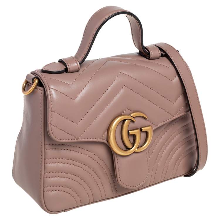 Pre Owned Gucci Beige Matelassé Leather Mini GG Marmont Top Handle Bag