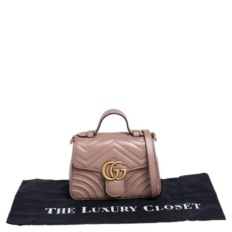 Pre Owned Gucci Beige Matelassé Leather Mini GG Marmont Top Handle Bag