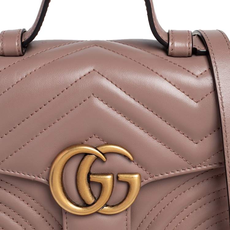 Pre Owned Gucci Beige Matelassé Leather Mini GG Marmont Top Handle Bag