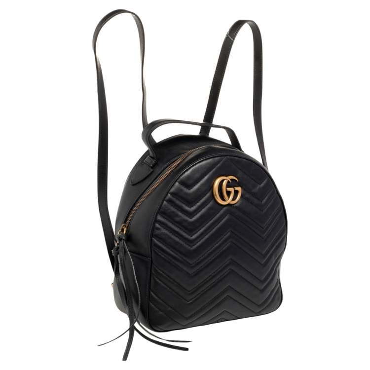 Pre Owned Gucci Black Matelassé Leather GG Marmont Backpack