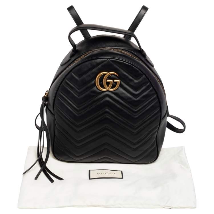 Pre Owned Gucci Black Matelassé Leather GG Marmont Backpack