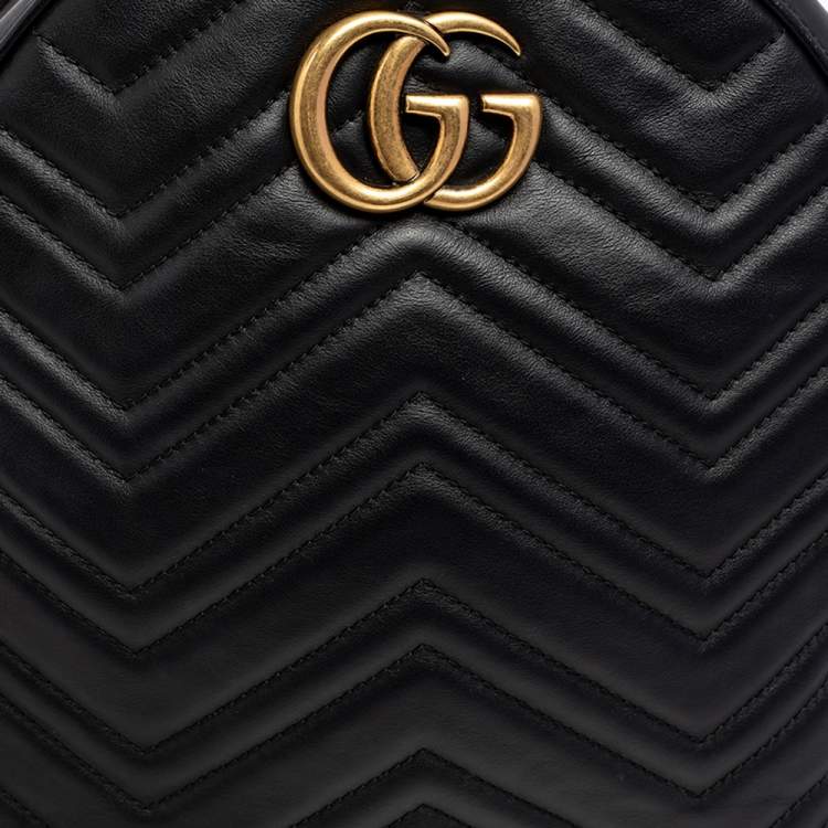 Pre Owned Gucci Black Matelassé Leather GG Marmont Backpack