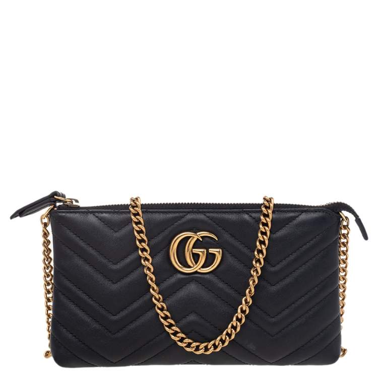 Gucci Black Matelasse Leather GG Marmont Chain Shoulder Bag Gucci The Luxury Closet