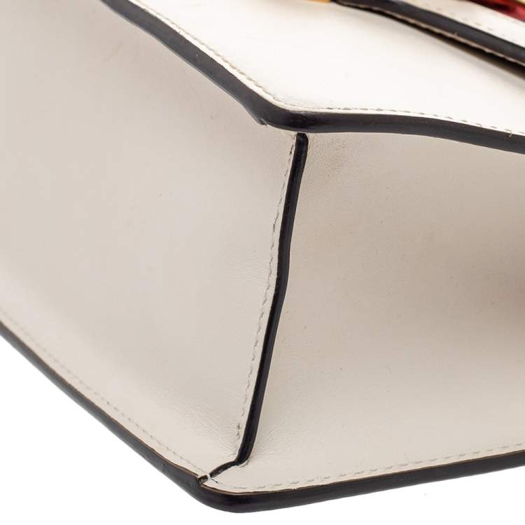 Pre Owned Gucci Cream Leather/ Canvas Sylvie Top Handle Bag