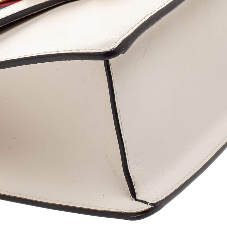 Pre Owned Gucci Cream Leather/ Canvas Sylvie Top Handle Bag