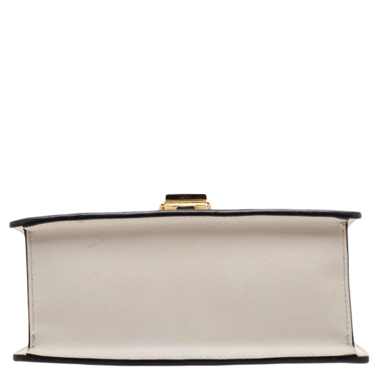 Pre Owned Gucci Cream Leather/ Canvas Sylvie Top Handle Bag