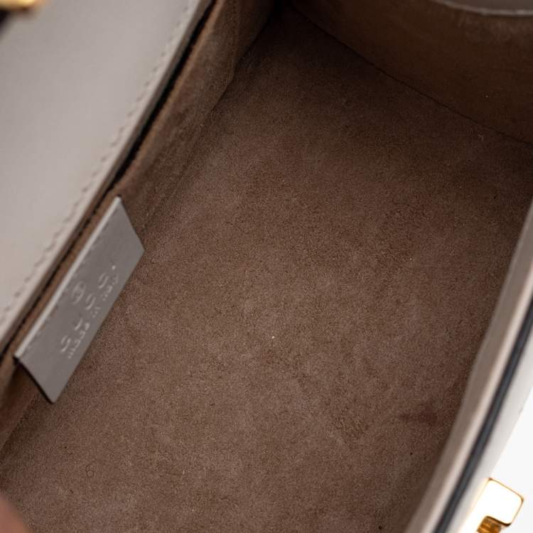 Pre Owned Gucci Cream Leather/ Canvas Sylvie Top Handle Bag