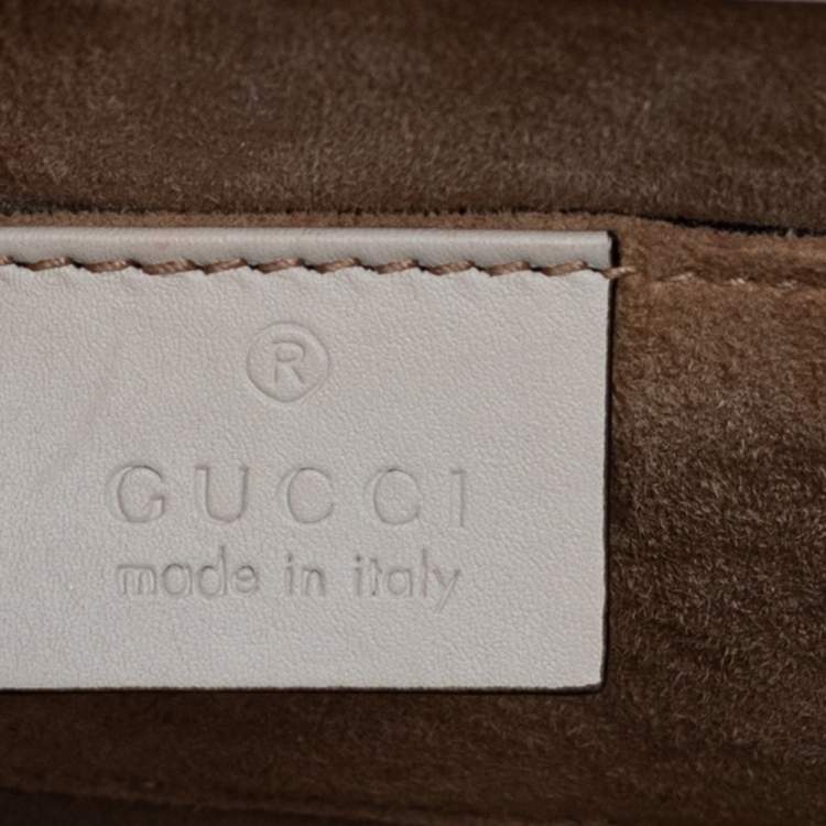 Pre Owned Gucci Cream Leather/ Canvas Sylvie Top Handle Bag