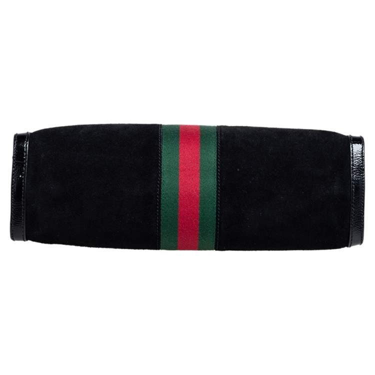 Pre Owned Gucci Black Suede and Patent Leather Medium Ophidia Chain Shoulder Bag