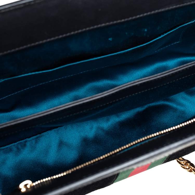 Pre Owned Gucci Black Suede and Patent Leather Medium Ophidia Chain Shoulder Bag