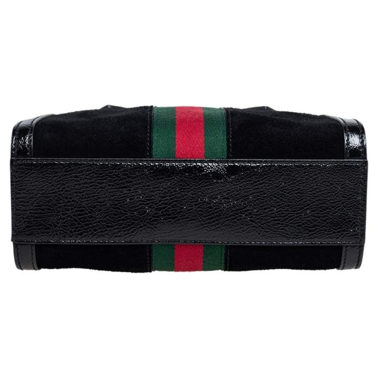 Pre Owned Gucci Black Suede and Patent Leather Small Ophidia Tote