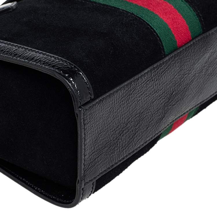 Pre Owned Gucci Black Suede and Patent Leather Small Ophidia Tote