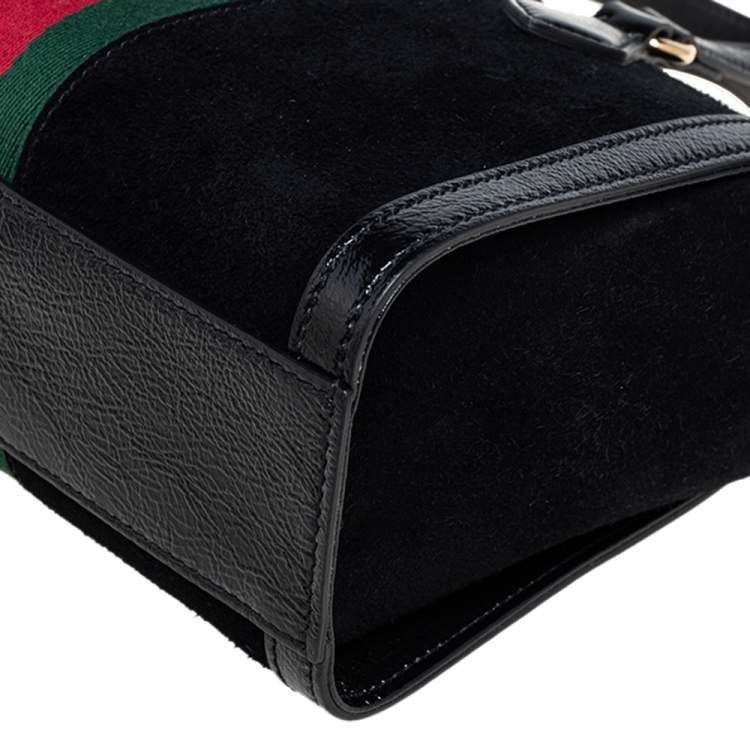 Pre Owned Gucci Black Suede and Patent Leather Small Ophidia Tote
