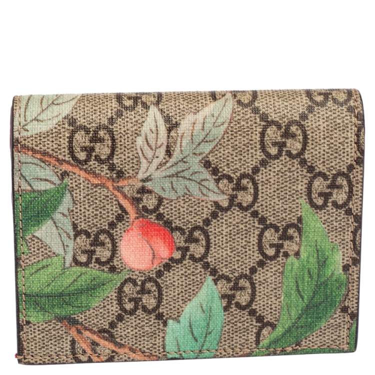 Pre Owned Gucci Beige GG Supreme Canvas Tian Bifold Card Holder 