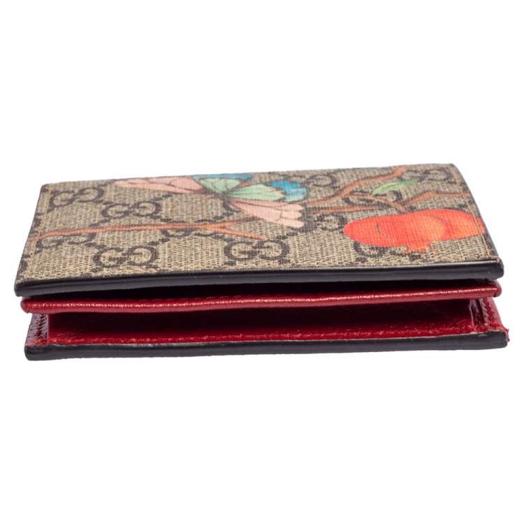 Pre Owned Gucci Beige GG Supreme Canvas Tian Bifold Card Holder 