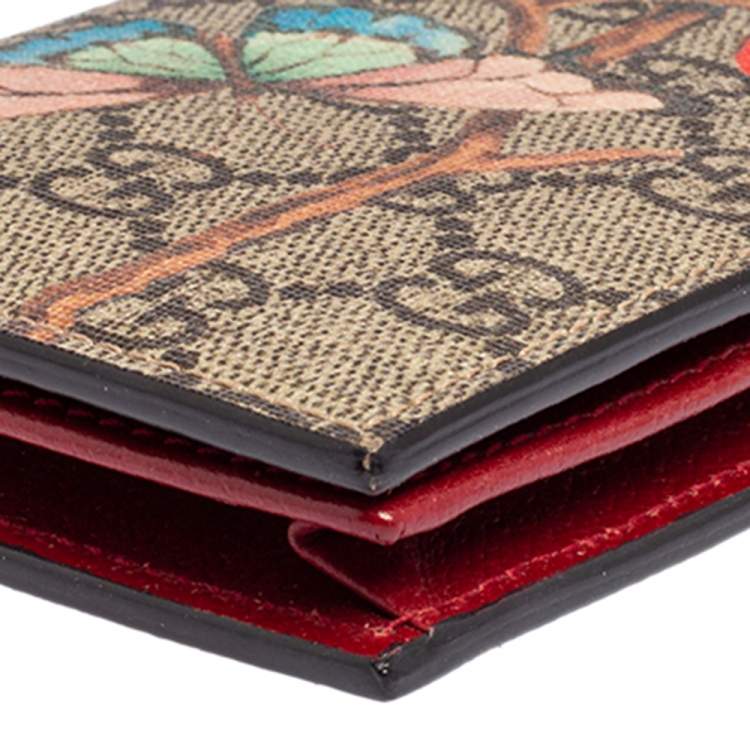 Pre Owned Gucci Beige GG Supreme Canvas Tian Bifold Card Holder 