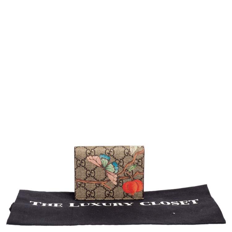 Pre Owned Gucci Beige GG Supreme Canvas Tian Bifold Card Holder 