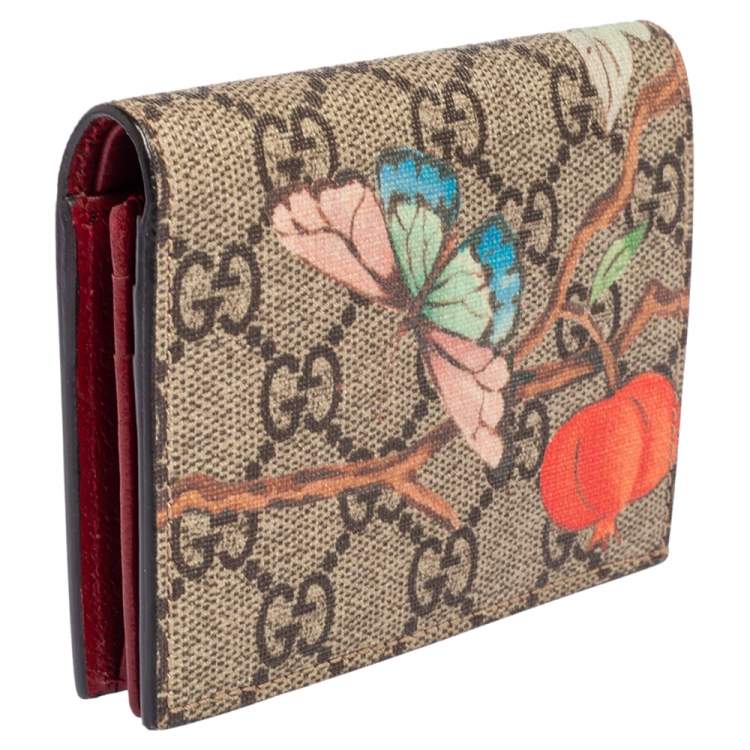 Pre Owned Gucci Beige GG Supreme Canvas Tian Bifold Card Holder 