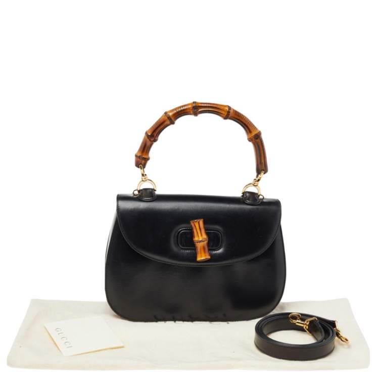 Pre Owned Gucci Black Leather Bamboo Top Handle Bag