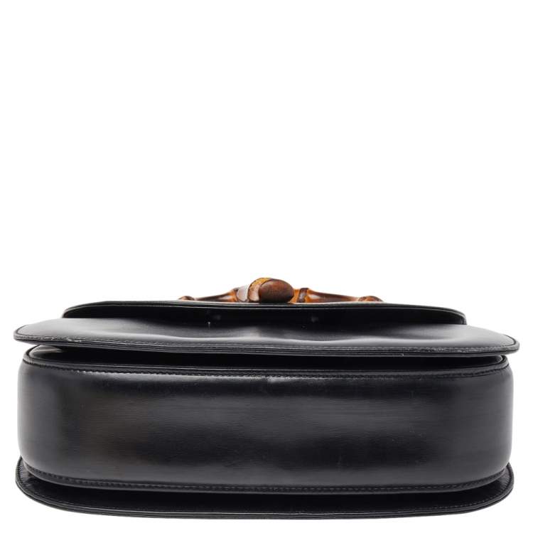 Pre Owned Gucci Black Leather Bamboo Top Handle Bag