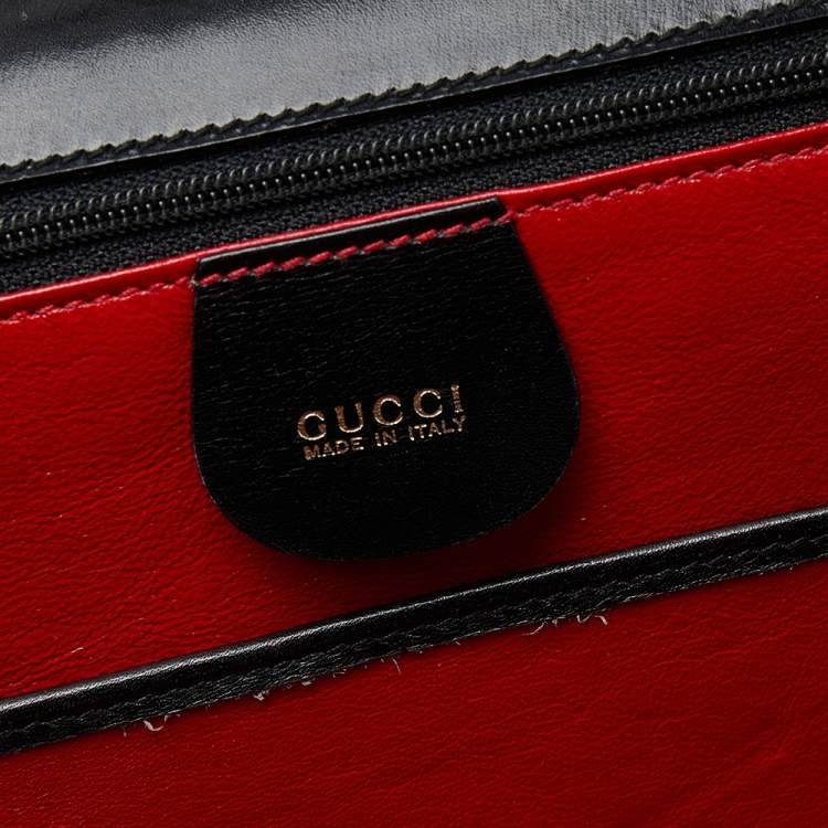 Pre Owned Gucci Black Leather Bamboo Top Handle Bag