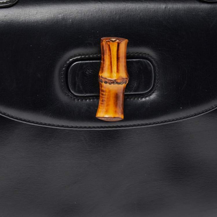 Pre Owned Gucci Black Leather Bamboo Top Handle Bag