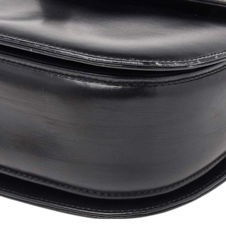 Pre Owned Gucci Black Leather Bamboo Top Handle Bag