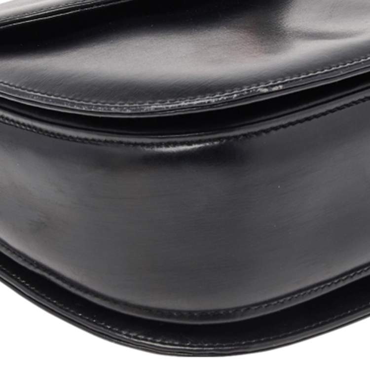 Pre Owned Gucci Black Leather Bamboo Top Handle Bag