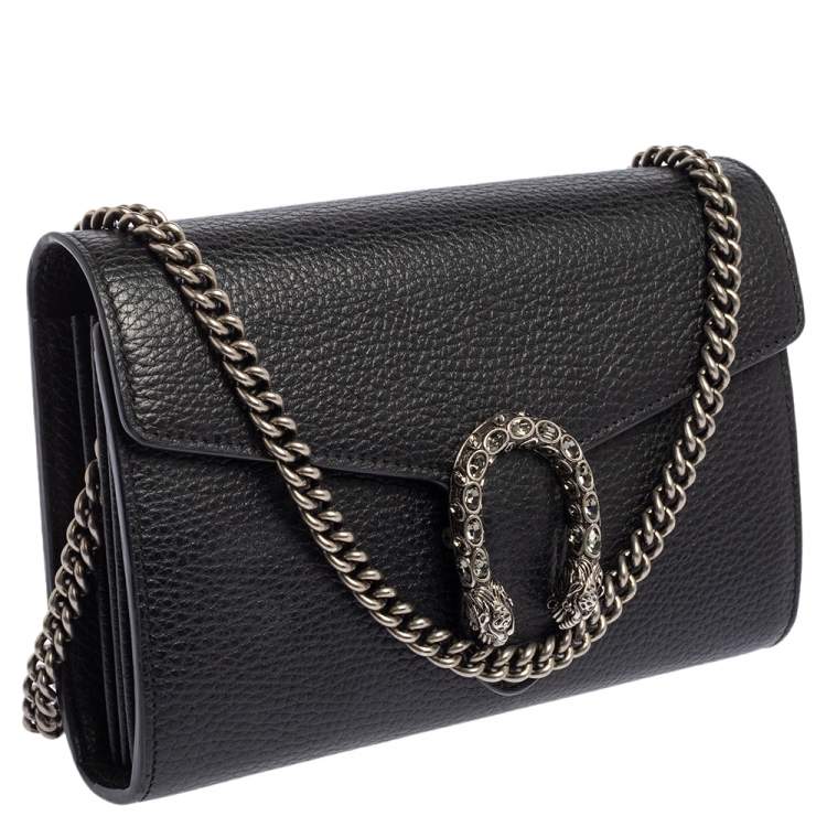 Pre Owned Gucci Black Leather Mini Dionysus Wallet On Chain