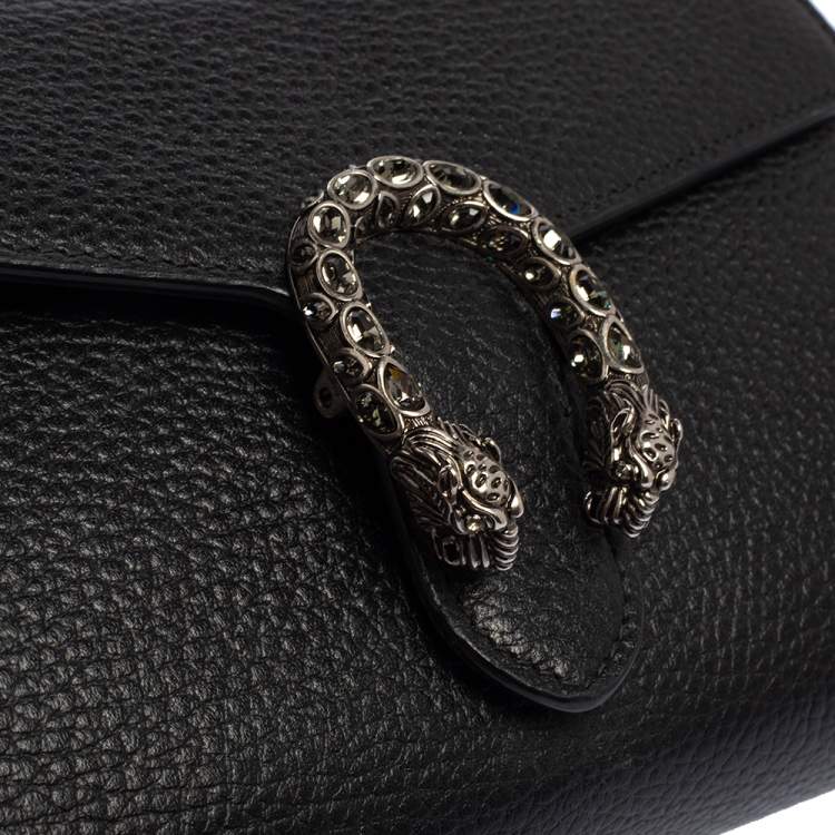 Pre Owned Gucci Black Leather Mini Dionysus Wallet On Chain