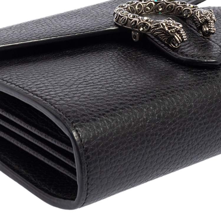 Pre Owned Gucci Black Leather Mini Dionysus Wallet On Chain