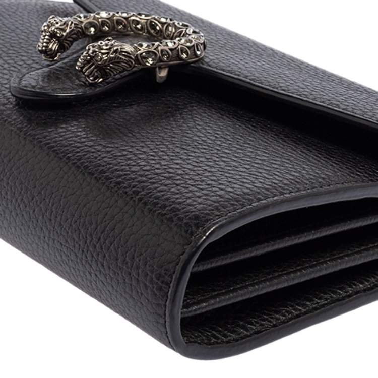 Pre Owned Gucci Black Leather Mini Dionysus Wallet On Chain