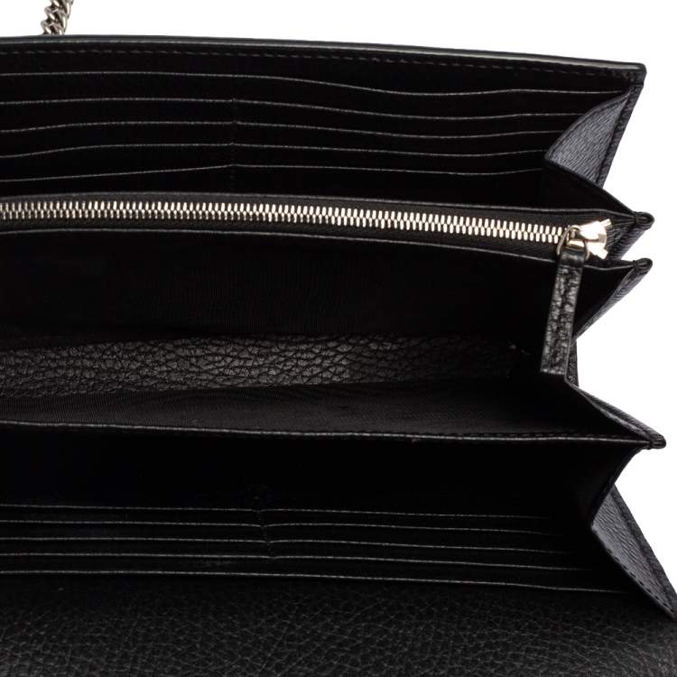Pre Owned Gucci Black Leather Mini Dionysus Wallet On Chain