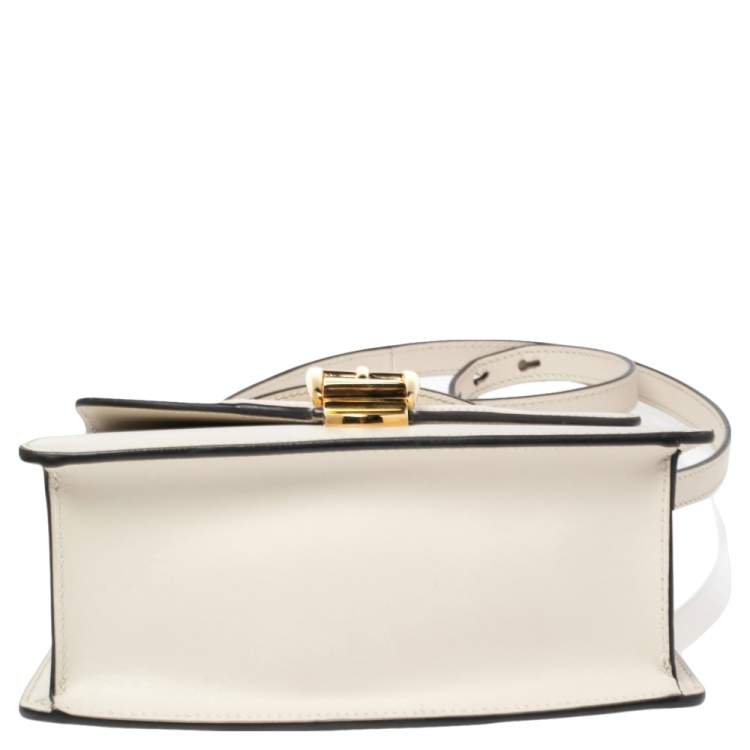 Pre Owned Gucci Off-White Leather Mini Web Sylvie Top Handle Bag
