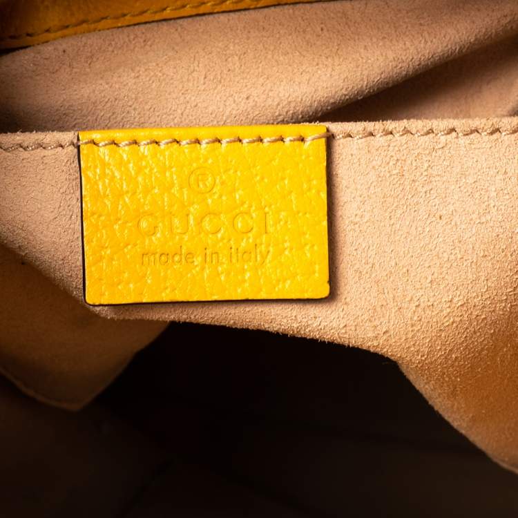 Pre Owned Gucci Yellow Flora GG Supreme and Leather Small Ophidia Bucket Bag