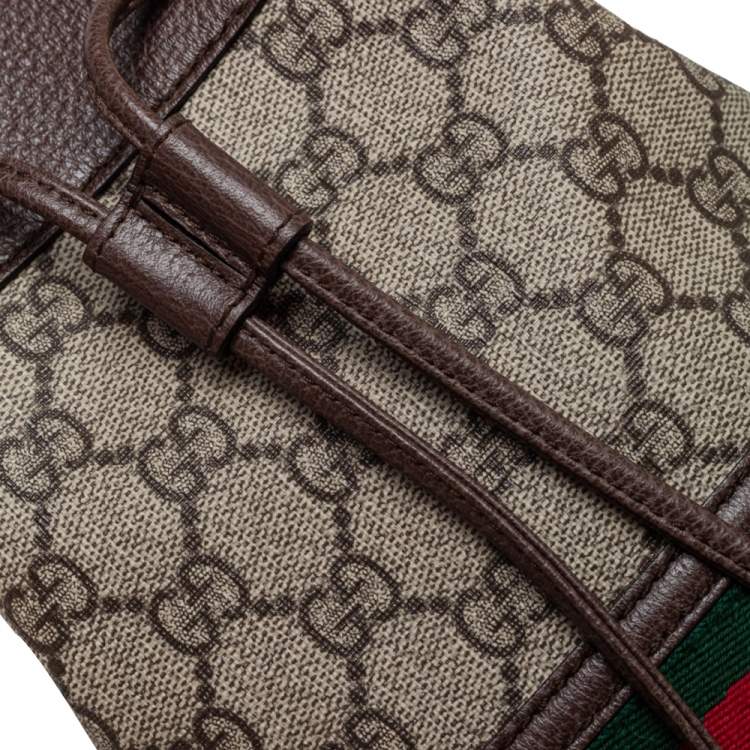 Pre Owned Gucci Beige/Ebony GG Supreme Coated Canvas and Leather Mini Ophidia Bucket Bag 