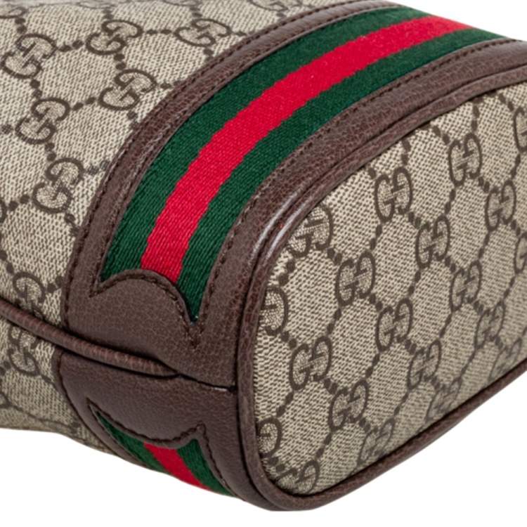 Pre Owned Gucci Beige/Ebony GG Supreme Coated Canvas and Leather Mini Ophidia Bucket Bag 