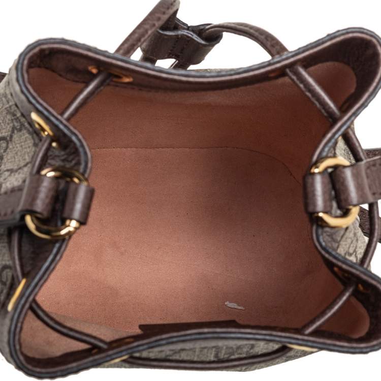 Pre Owned Gucci Beige/Ebony GG Supreme Coated Canvas and Leather Mini Ophidia Bucket Bag 