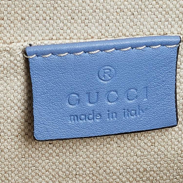 Pre Owned Gucci Blue Leather Embroidered Medium Dionysus Bamboo Top Handle Bag
