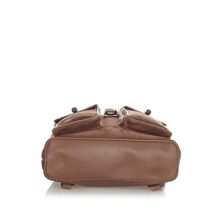 Pre Owned Gucci Brown Leather and Suede Bamboo Backpack