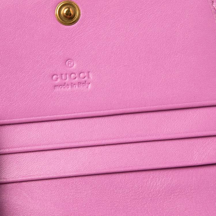 Pre Owned Gucci Pink Matelassé Leather GG Marmont Card Case