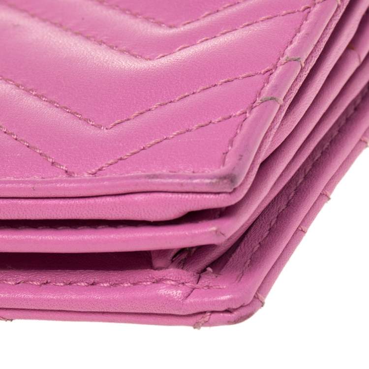 Pre Owned Gucci Pink Matelassé Leather GG Marmont Card Case