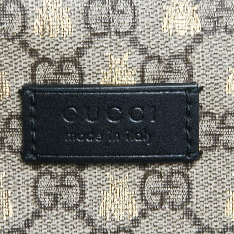 Pre Owned Gucci Black/Beige GG Supreme Coated Canvas And Leather Bees Backpack