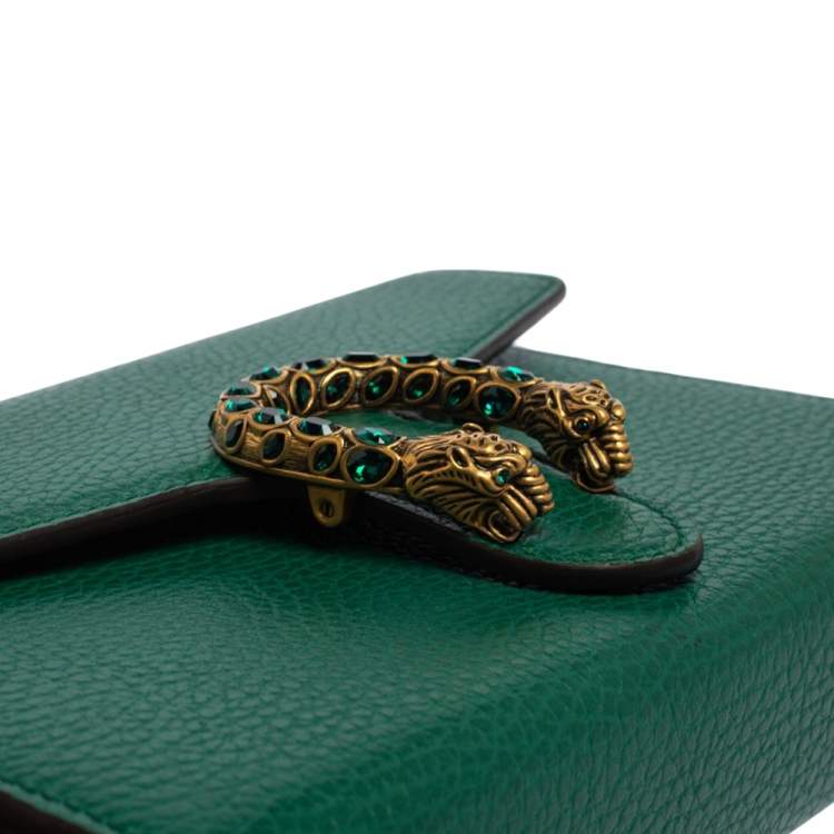Pre Owned Gucci Green Leather Dionysus Wallet On Chain