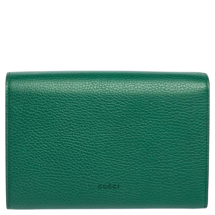 Pre Owned Gucci Green Leather Dionysus Wallet On Chain