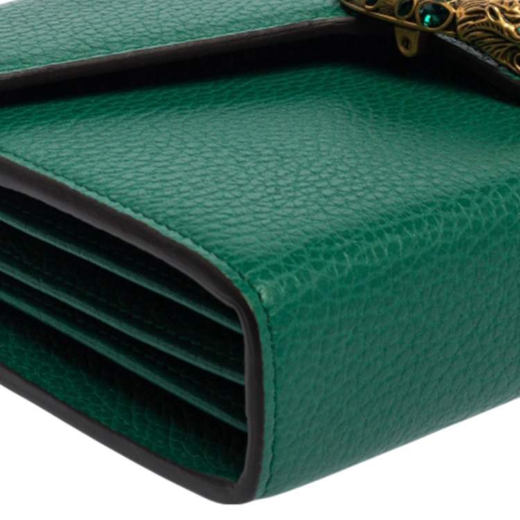 Pre Owned Gucci Green Leather Dionysus Wallet On Chain