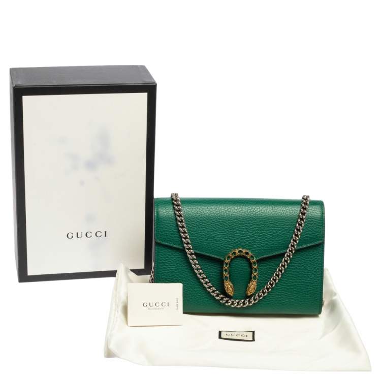 Pre Owned Gucci Green Leather Dionysus Wallet On Chain