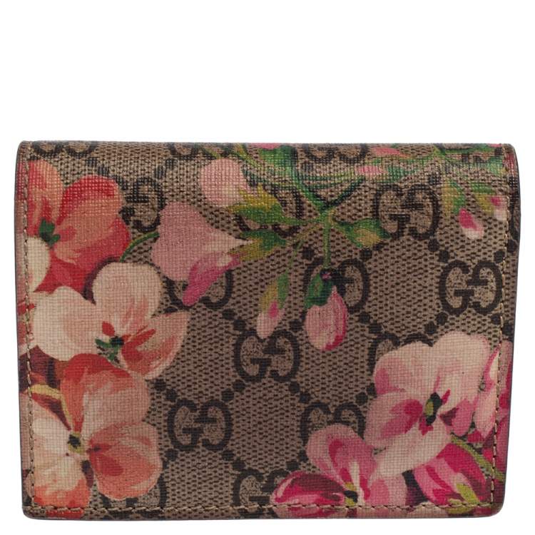Pre Owned Gucci Pink/Beige GG Supreme Blooms Card Case